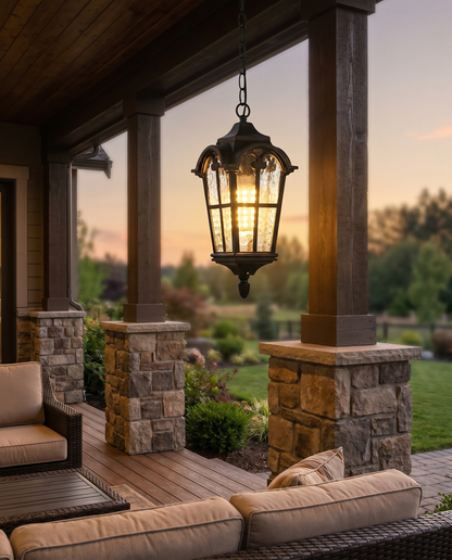 Julian Outdoor Lantern Pendant Light, Rustic Roman Design, Waterproof