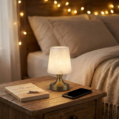 Wisp Cordless Alabaster Mini Table Lamp, Rechargeable, Touch Dimmable