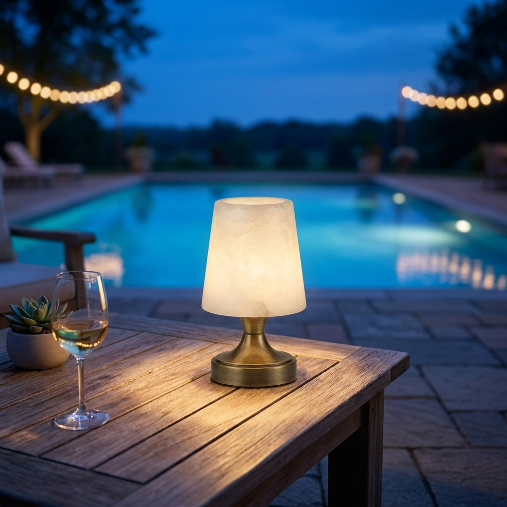 Wisp Cordless Alabaster Mini Table Lamp, Rechargeable, Touch Dimmable