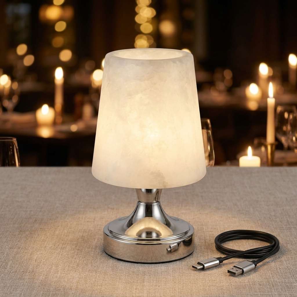 Wisp Cordless Alabaster Mini Table Lamp, Rechargeable, Touch Dimmable