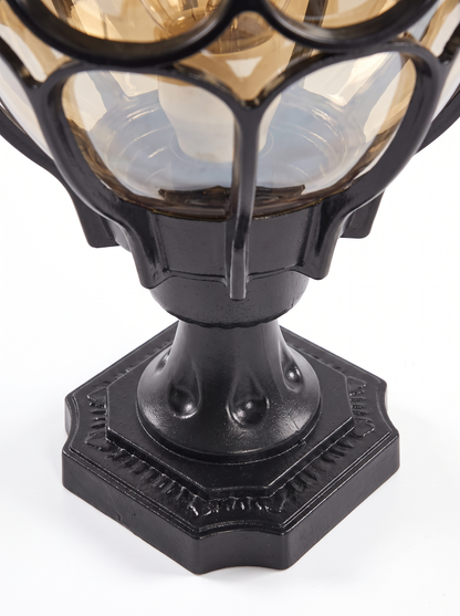 Marlowe Outdoor Post Light, Cast Aluminum Pillar, Amber Glass Globe, IP54