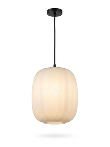 Runa Outdoor Pendant Lantern, Frosted Opal Glass, Matte-Black Cord, Warm Ambient Glow