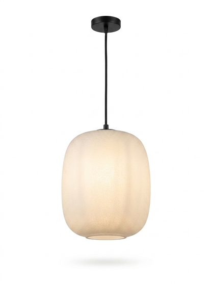 Runa Outdoor Pendant Lantern, Frosted Opal Glass, Matte-Black Cord, Warm Ambient Glow