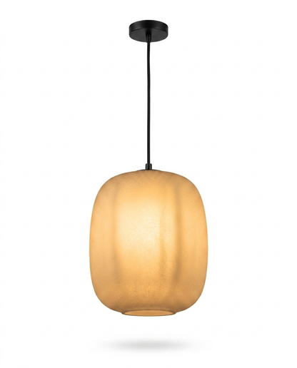 Runa Outdoor Pendant Lantern, Frosted Opal Glass, Matte-Black Cord, Warm Ambient Glow