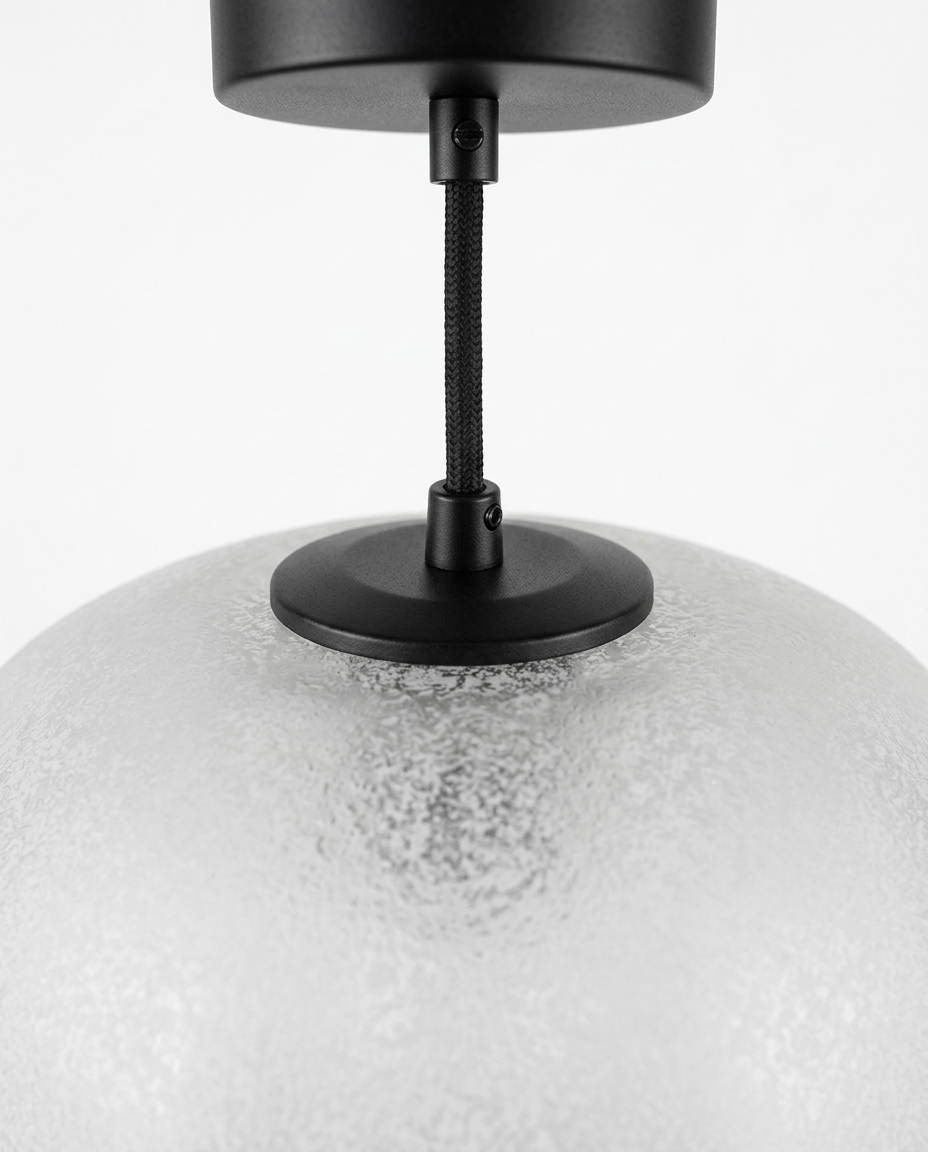 Runa Outdoor Pendant Lantern, Frosted Opal Glass, Matte-Black Cord, Warm Ambient Glow