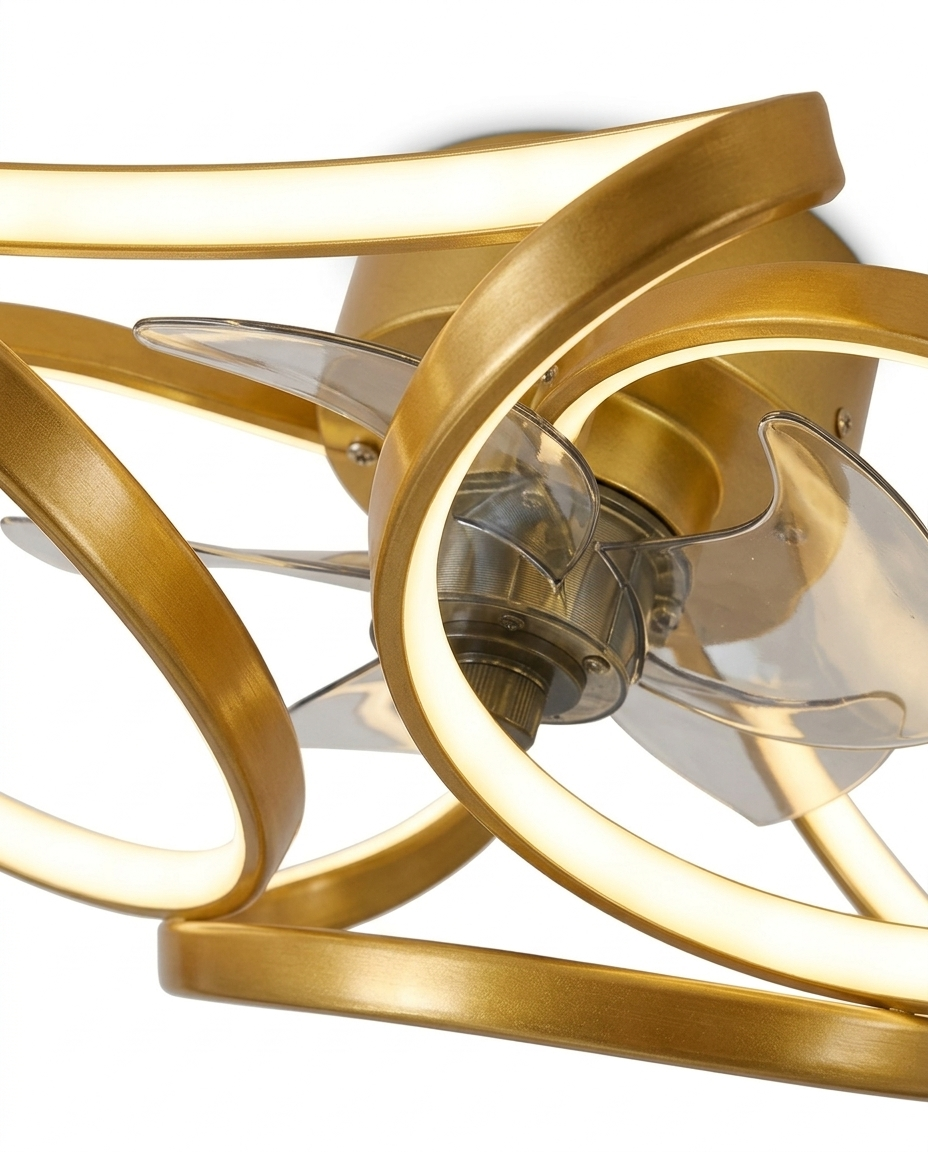 Corolla Ceiling Fan with Light, Sculptural LED Ring, Flush Mount, Dimmable Warm White