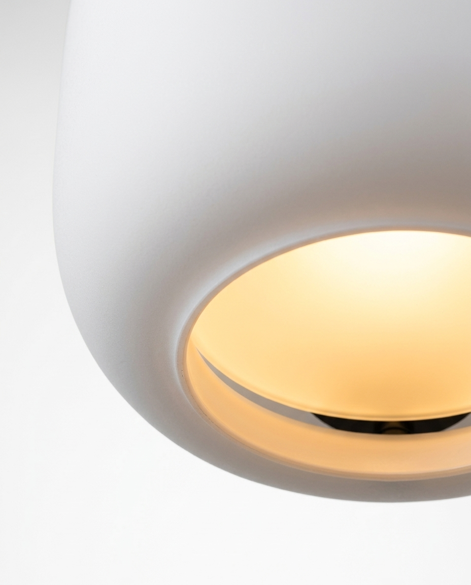 Runa Outdoor Pendant Lantern, Frosted Opal Glass, Matte-Black Cord, Warm Ambient Glow