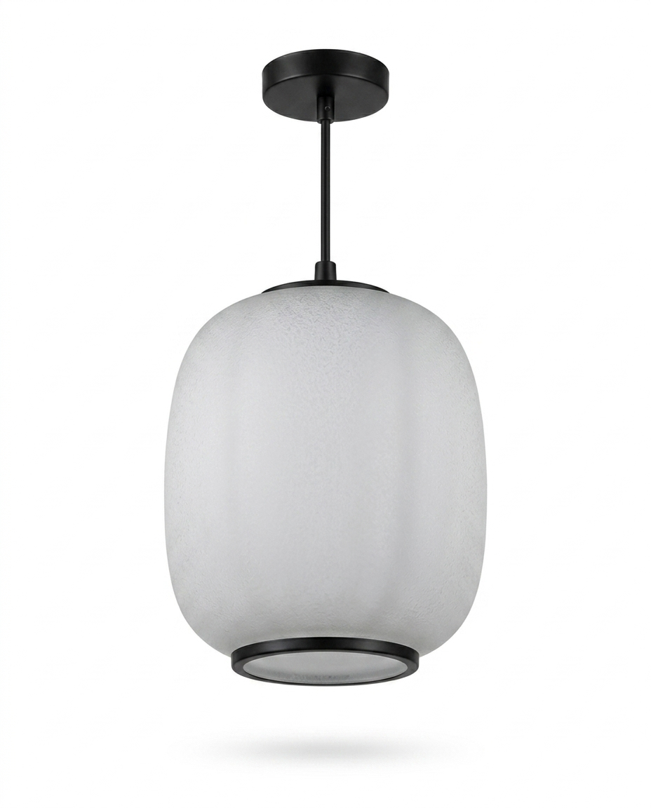 Runa Outdoor Pendant Lantern, Frosted Opal Glass, Matte-Black Cord, Warm Ambient Glow