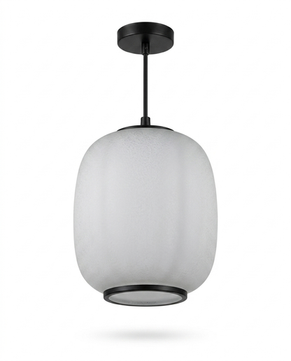 Runa Outdoor Pendant Lantern, Frosted Opal Glass, Matte-Black Cord, Warm Ambient Glow