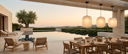 Runa Outdoor Pendant Lantern, Frosted Opal Glass, Matte-Black Cord, Warm Ambient Glow