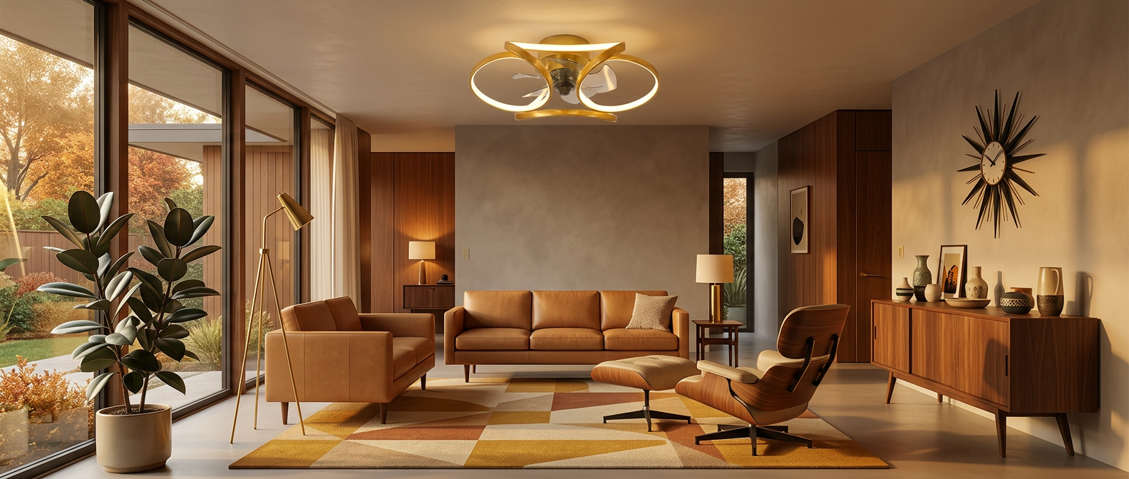 Corolla Ceiling Fan with Light, Sculptural LED Ring, Flush Mount, Dimmable Warm White