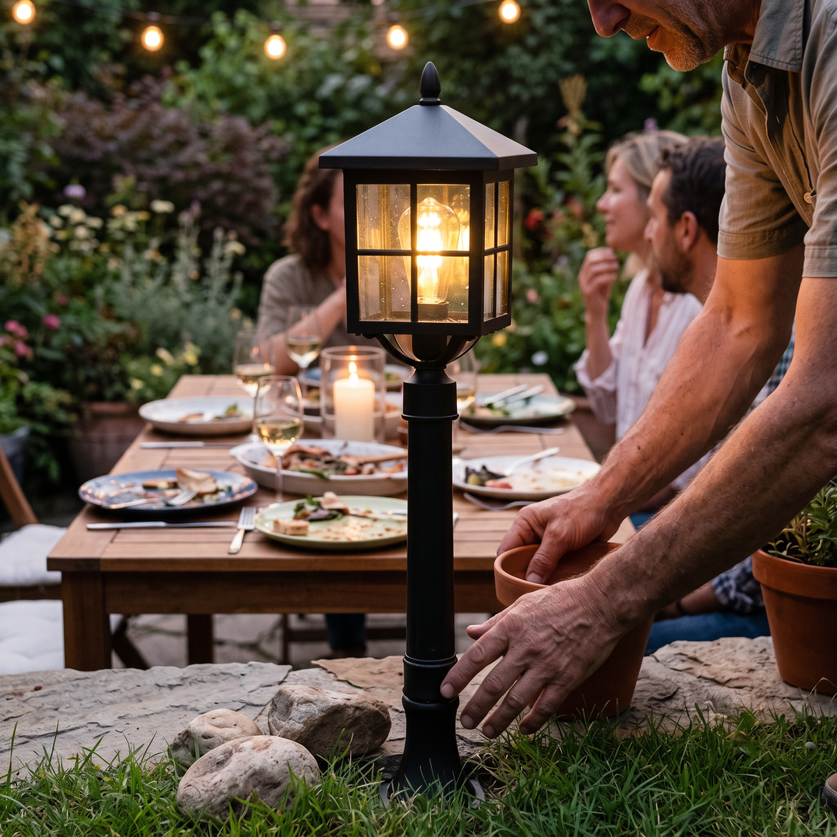 Ashford Vintage Solar Outdoor Post Lamp, Solar or Hardwired, 31.5 in Black Aluminum, IP54 LED