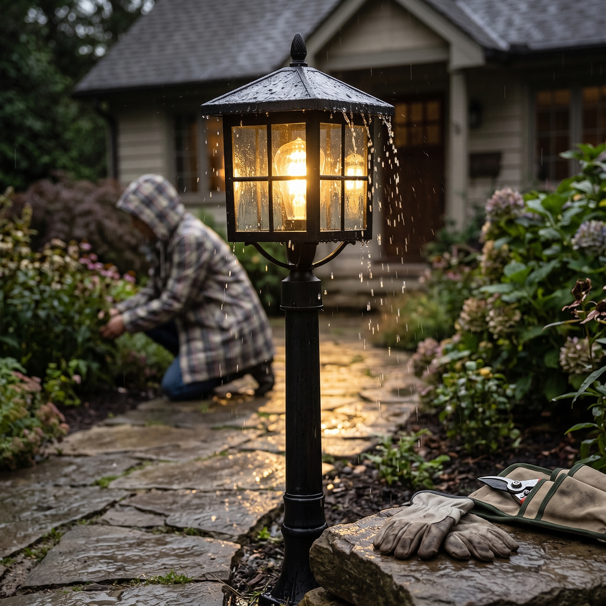 Ashford Vintage Solar Outdoor Post Lamp, Solar or Hardwired, 31.5 in Black Aluminum, IP54 LED