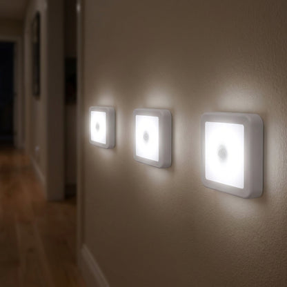 Hotaru Motion Sensor LED Night Light - 3-pack glowing in hallway at night