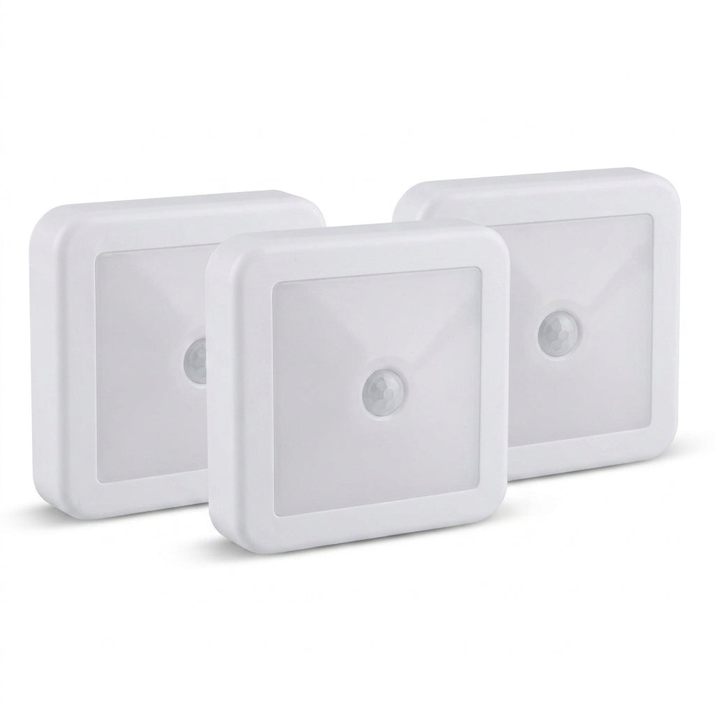 Hotaru Motion Sensor LED Night Light - White, 3-pack on white background
