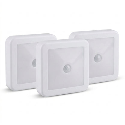 Hotaru Motion Sensor LED Night Light - White, 3-pack on white background