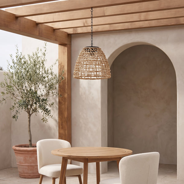 Havana Solar Outdoor Pendant Lantern, Bell Rattan Waterproof, Hanging Patio Light