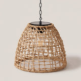 Havana rattan solar pendant lantern on a warm light grey studio background