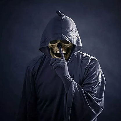 Latex skull mask with an articulated lower jaw