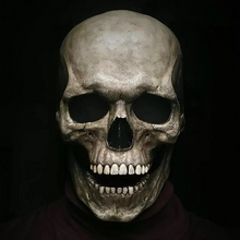 Full head latex skull mask with a hinged movable jaw
