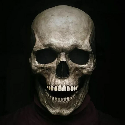 Full head skull mask in soft latex with a movable hinged jaw