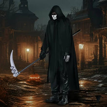 Grim reaper costume with a full-length black hooded robe