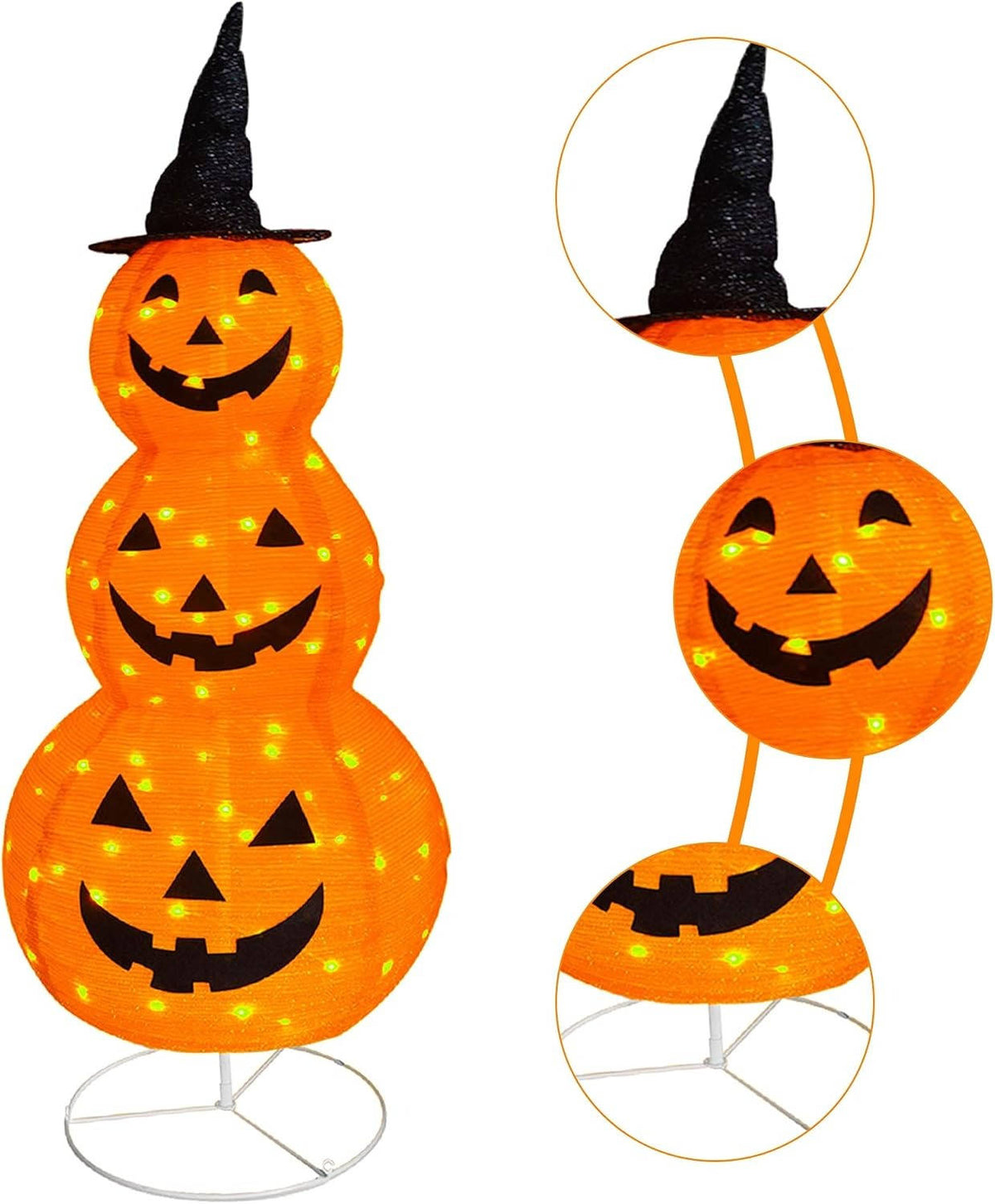 Light-up pumpkin decoration showing support poles and base