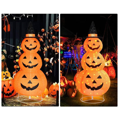 Halloween pumpkin decoration displayed in a yard