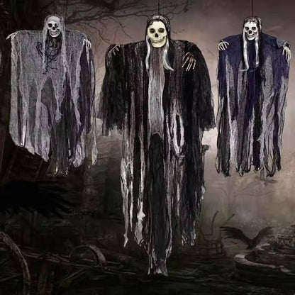 Large 53-inch hanging reaper with a skull head and white hair