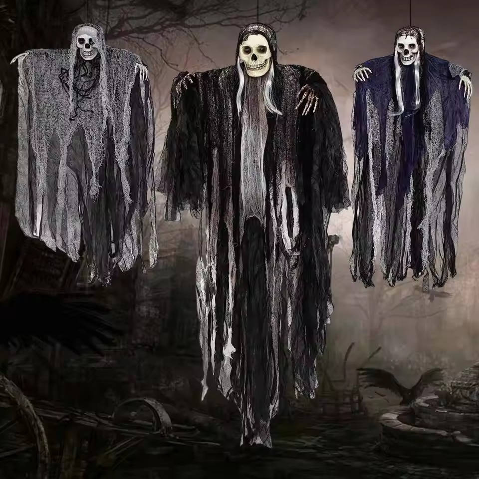 Set of three hanging grim reaper Halloween decorations