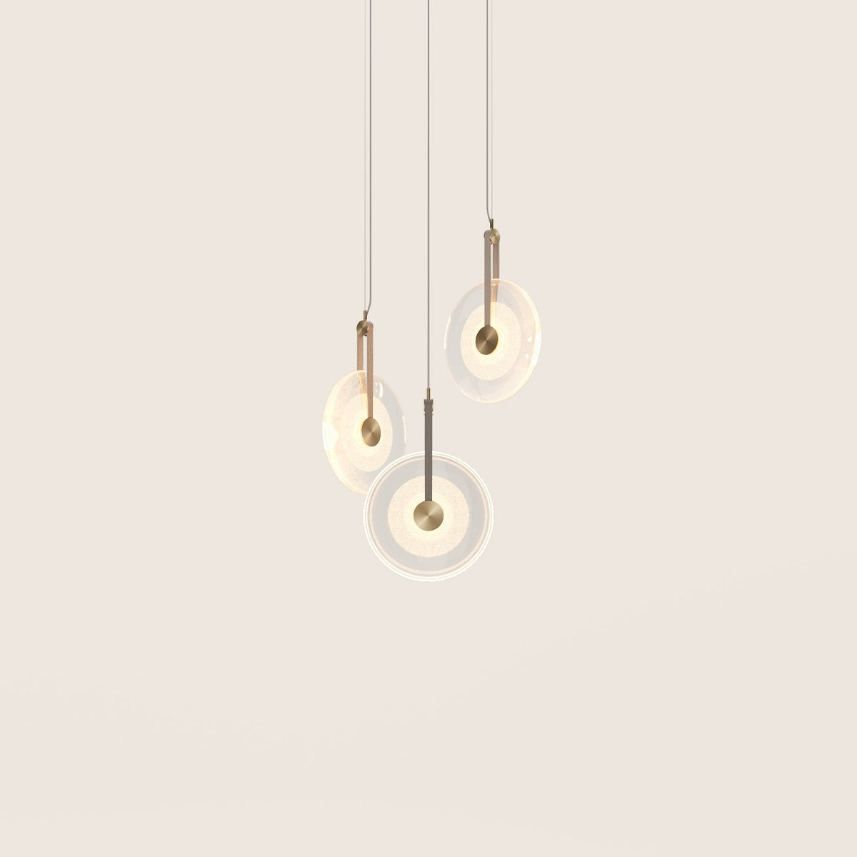 Aurum Gold Pendant Light, Gold Leaf Glass Disc Fixture, Dimmable LED, Dining Room & Foyer