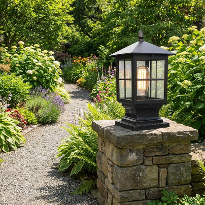 Ironwood solar pillar light - daytime garden path