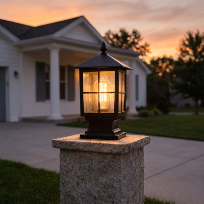 Ironwood solar pillar light - dusk driveway installation