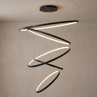 Ivette ring chandelier close-up in black ash with 5 rings