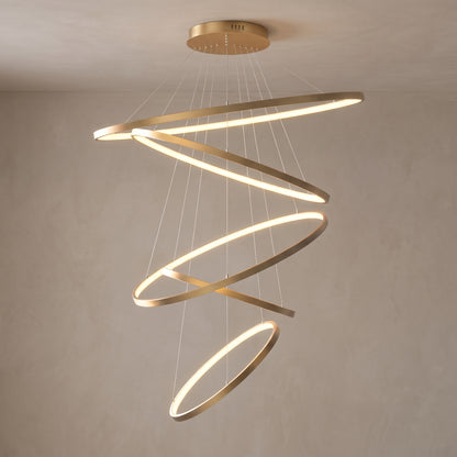Ivette ring chandelier close-up in metallic gold with 5 rings