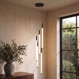 Cascading LED tube chandelier in black with 5 lights