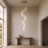 Cascading LED tube chandelier in silver with 32 lights