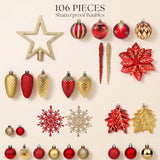 Christmas Ornaments Ball Set, 106 Colorful Shatterproof Baubles, Tree & Wedding Decor