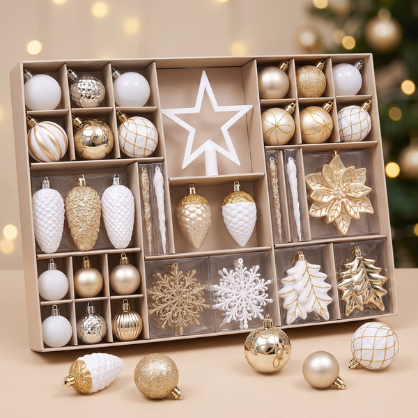Christmas Tree Decorations, Shatterproof Ornaments, Glam Baubles with Pre-Hung Strings