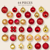 Christmas Tree Decorations, 44 Piece Hanging Ball Ornaments, Plastic Baubles, Xmas Party Decor