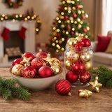 Christmas Tree Decorations, 44 Piece Hanging Ball Ornaments, Plastic Baubles, Xmas Party Decor