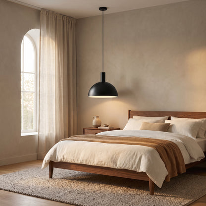 Isolde matte black dome pendant light as a bedside light