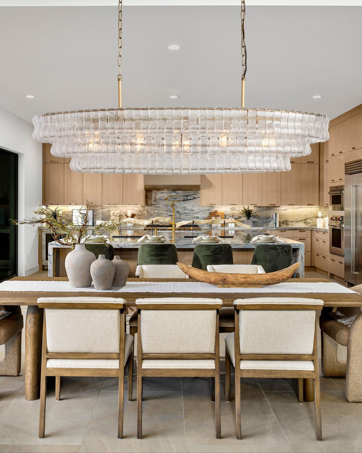 Vidra Oval Chandelier for Dining Room, Curved Glass & Steel, 54 or 65 Inch, Hardwired