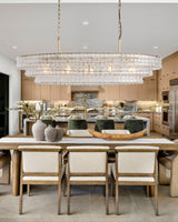Vidra Oval Chandelier for Dining Room, Curved Glass & Steel, 54 or 65 Inch, Hardwired