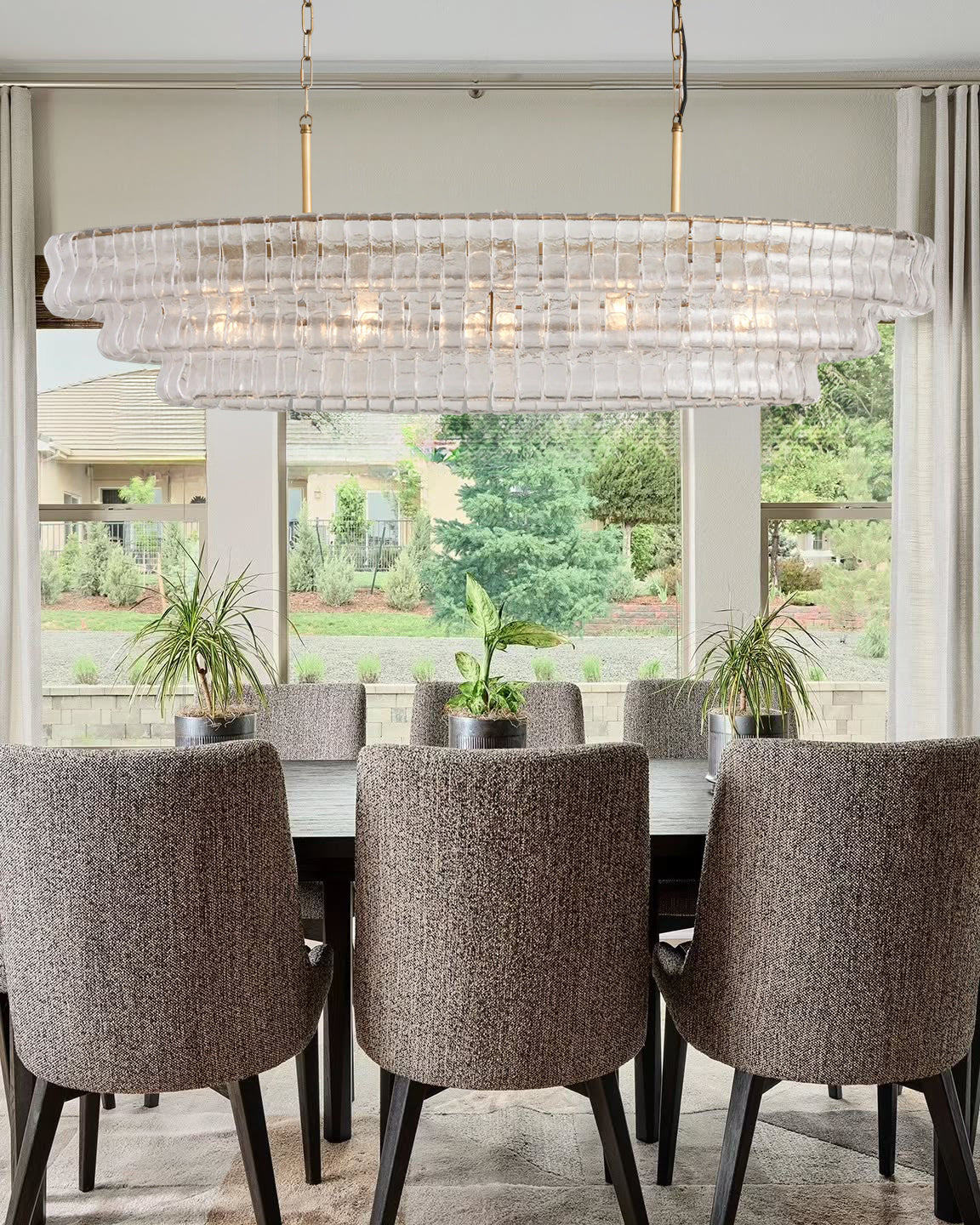 Vidra Oval Chandelier for Dining Room, Curved Glass & Steel, 54 or 65 Inch, Hardwired