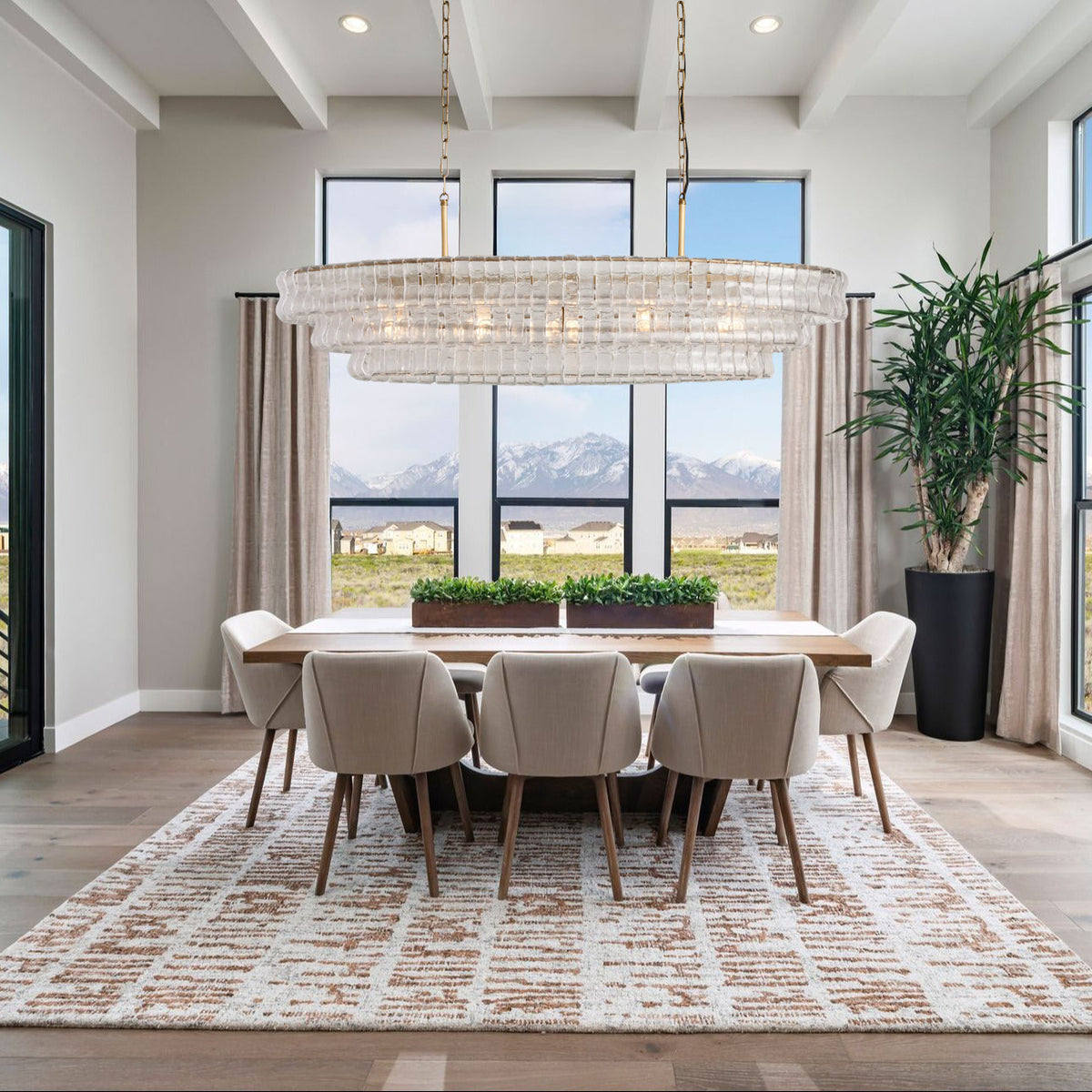 Vidra Oval Chandelier for Dining Room, Curved Glass & Steel, 54 or 65 Inch, Hardwired