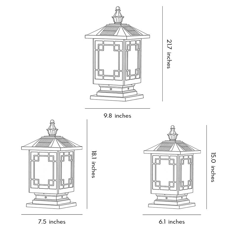 Aldwin Pillar Solar Light Lantern, Vintage Grid, Waterproof LED, Garden & Walkway Column