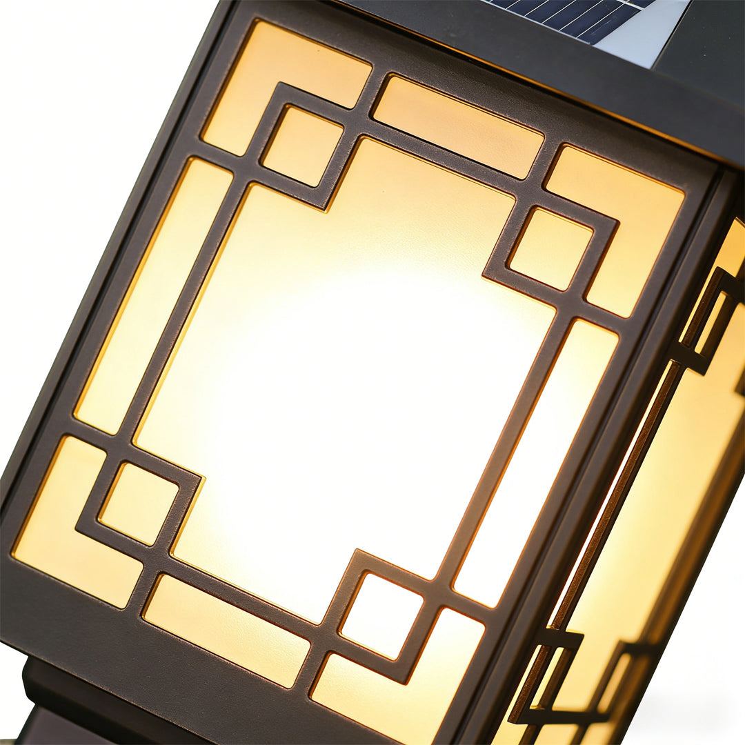 Aldwin Pillar Solar Light Lantern, Vintage Grid, Waterproof LED, Garden & Walkway Column