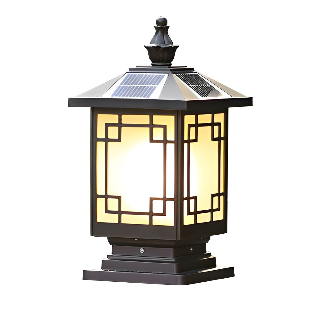 Aldwin Pillar Solar Light Lantern, Vintage Grid, Waterproof LED, Garden & Walkway Column