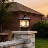 Aldwin Pillar Solar Light Lantern, Vintage Grid, Waterproof LED, Garden & Walkway Column